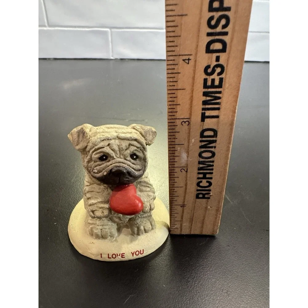 Vintage Russ Berrie I Love You Shar-Pei Pug Dog Puppy Red Heart Figurine No.5291